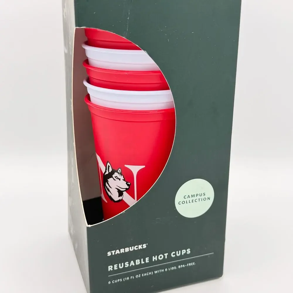 Starbucks Northeastern Huskies Reusable Hot Cups 16 Oz Set of 5 New Open Box